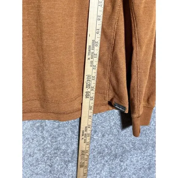 Eddie Bauer Waffle Knit Shirt Mens Size Small Orange-Brown Crew Neck Long Sleeve - Picture 9 of 9